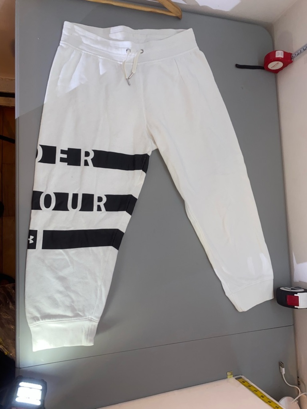 Under Armour Kids White Joggers with Black Logo Stripes